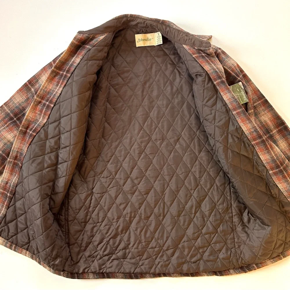 St. John’s Bay Vintage Brown & Tan Plaid Wool Button Down Chore Jacket